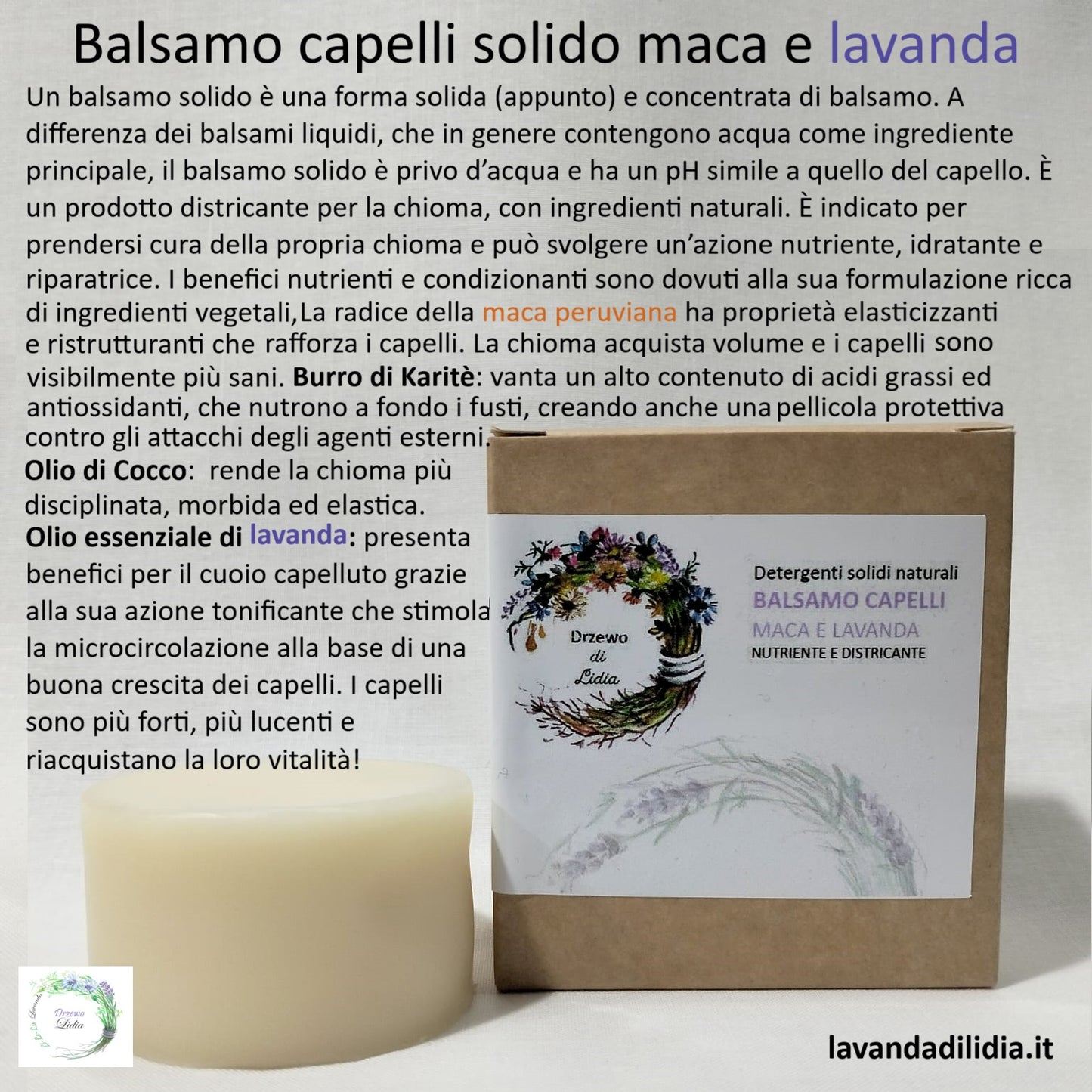 Balsamo capelli solido maca e lavanda